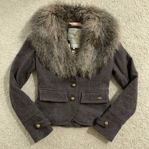 *NWT* Guess Wool Blazer w/ detachable fur collar